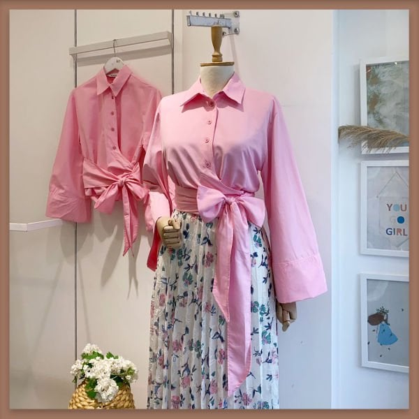 BAĞLAMALI PEMBE GÖMLEK