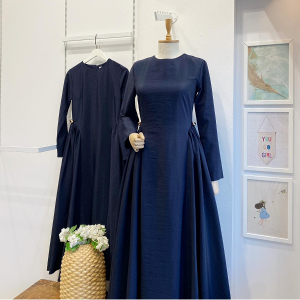 Lacivert Paper Touch Bel Detaylı Penelope Elbise