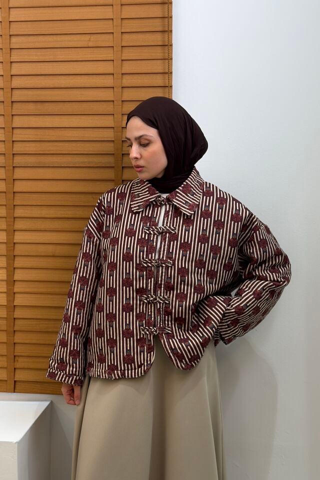 Bordo Çin Düğmeli Kapitone Ceket