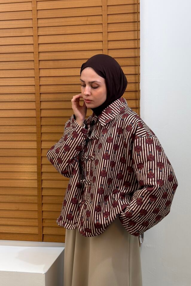 Bordo Çin Düğmeli Kapitone Ceket