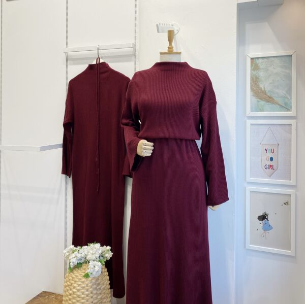 Bordo Basic Triko Elbise