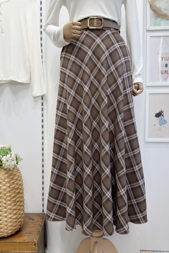 Camel Kemer Detaylı  Ekoseli Notes Etek