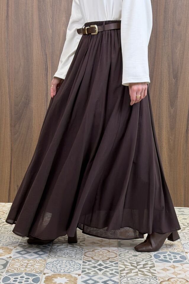 Acı Kahve Ceinture Kemerli Keten Etek