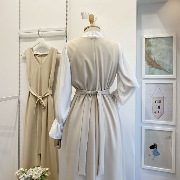 Taş Rengi Kuşak Detaylı Basic Crep Jile