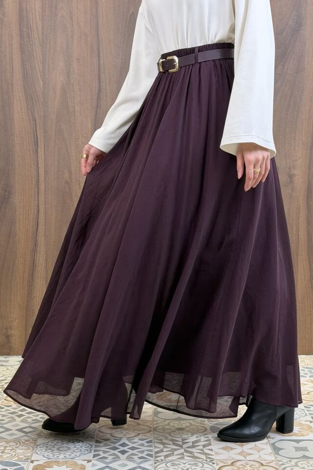 Mürdüm Ceinture Kemerli Keten Etek