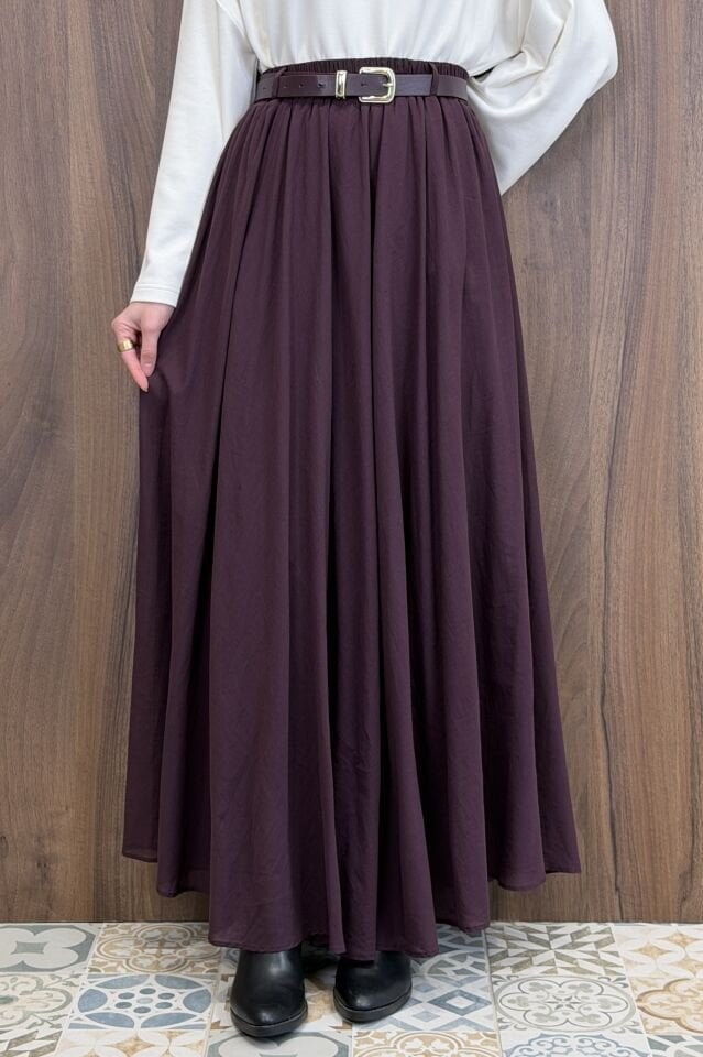 Mürdüm Ceinture Kemerli Keten Etek