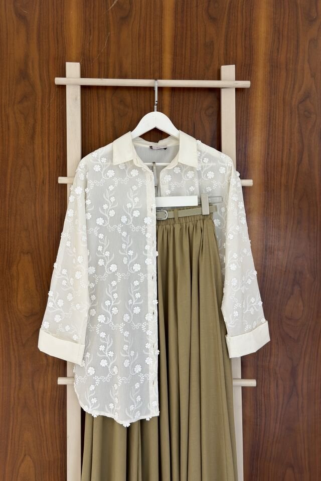 Krem Daisy Çiçekli Tunik