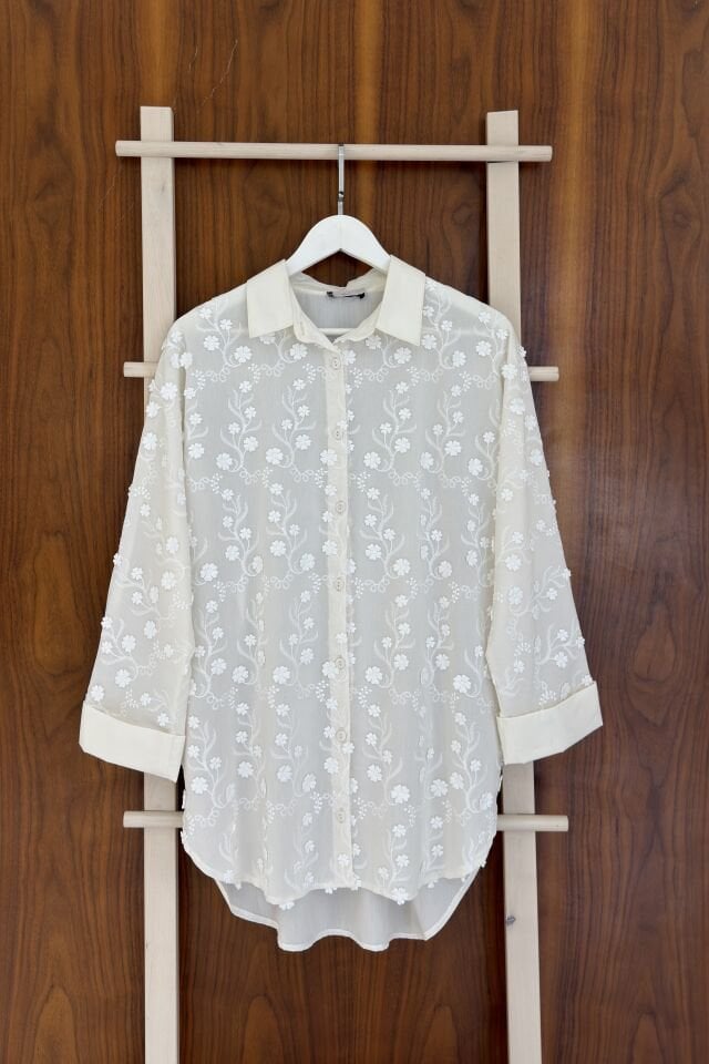 Krem Daisy Çiçekli Tunik