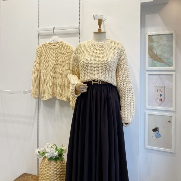 Krem Selanik Örgü Salaş Kazak