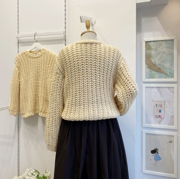 Krem Selanik Örgü Salaş Kazak