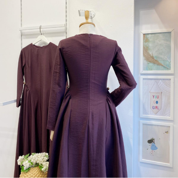 Mürdüm Paper Touch Bel Detaylı Penelope Elbise