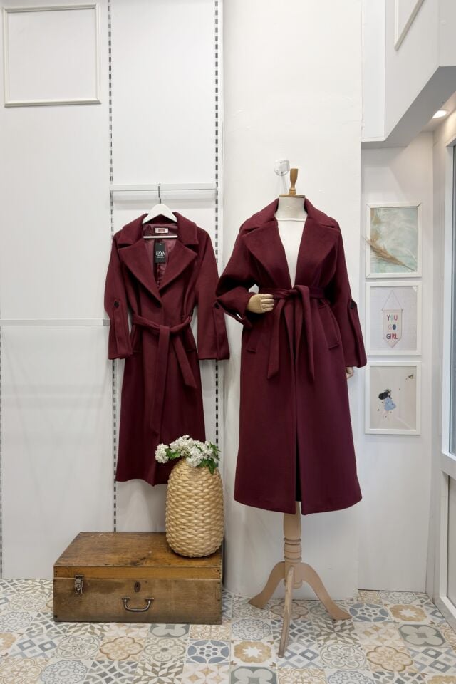 Bordo Kol Detaylı Lunel Kaban