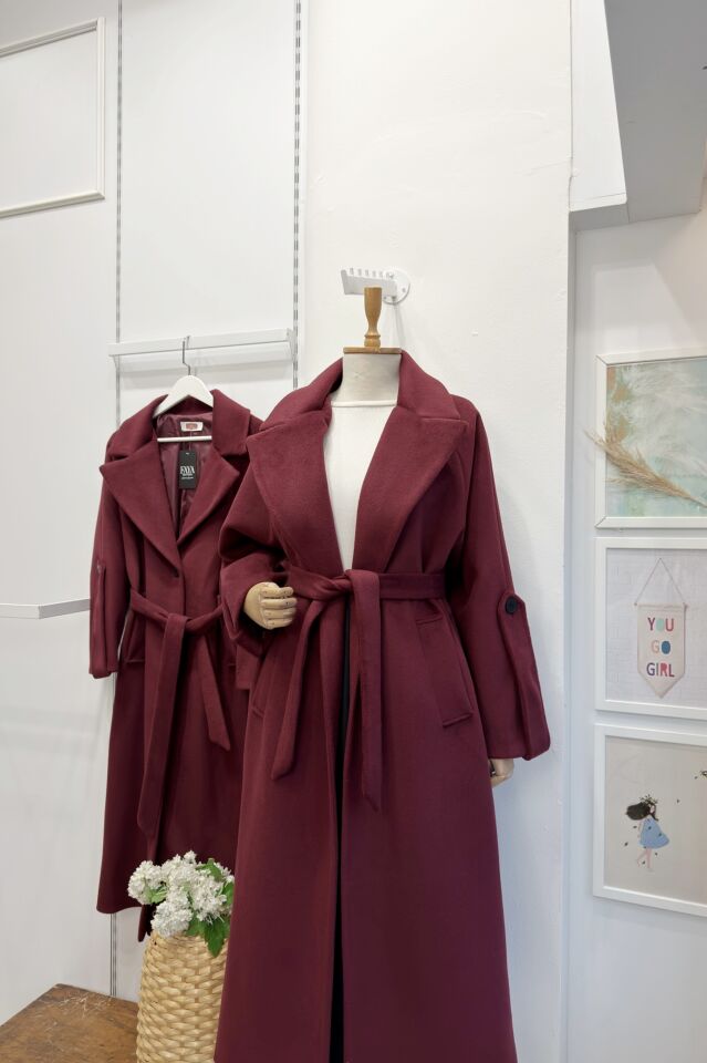 Bordo Kol Detaylı Lunel Kaban