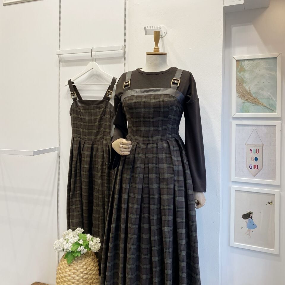 Acı Kahve Ekose Desenli Deri Detaylı Jile