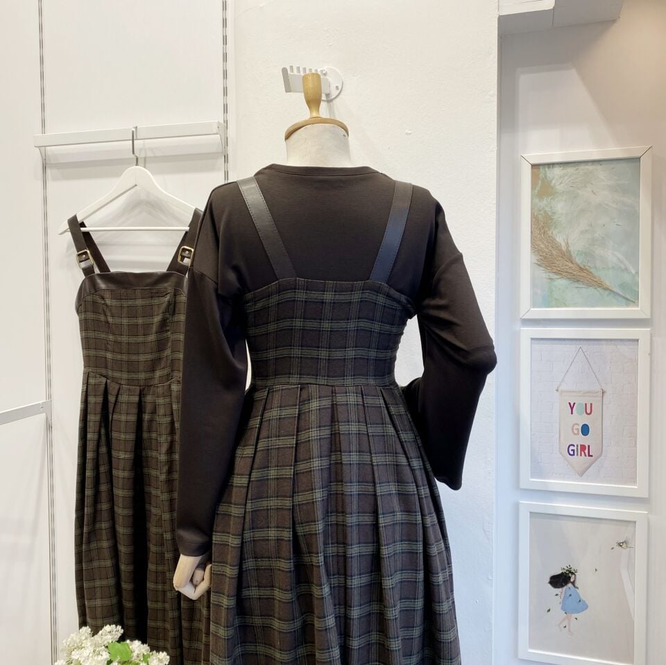 Acı Kahve Ekose Desenli Deri Detaylı Jile