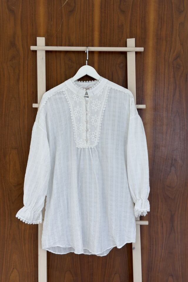 Beyaz Keten Estera Tunik