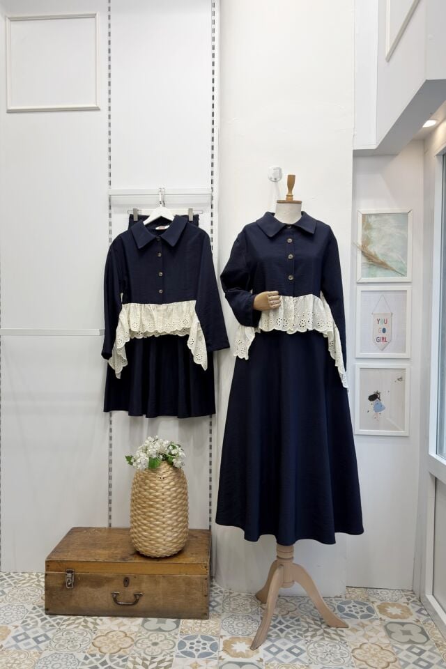 Lacivert Brode Detaylı Paraşüt Kumaş Takım