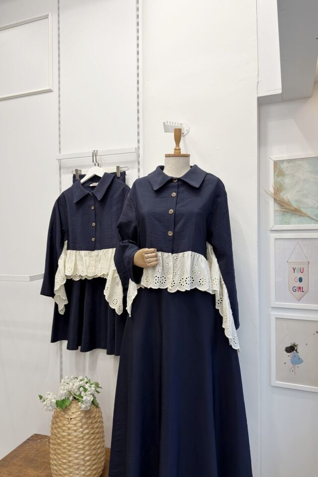 Lacivert Brode Detaylı Paraşüt Kumaş Takım