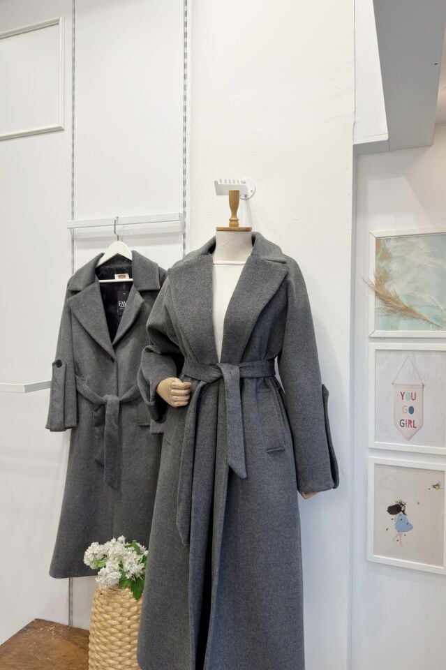 Gri Kol Detaylı Lunel Kaban