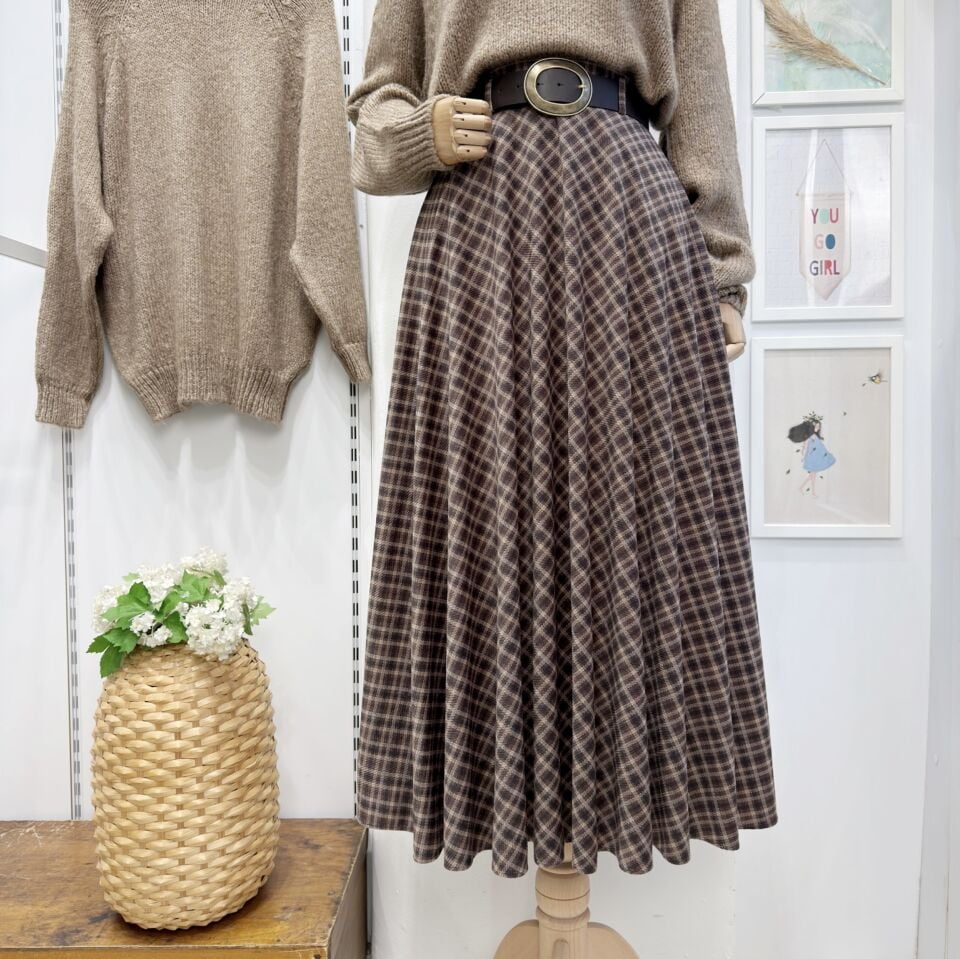 Koyu Vizon Kadife Kumaş Ekose Desenli Etek