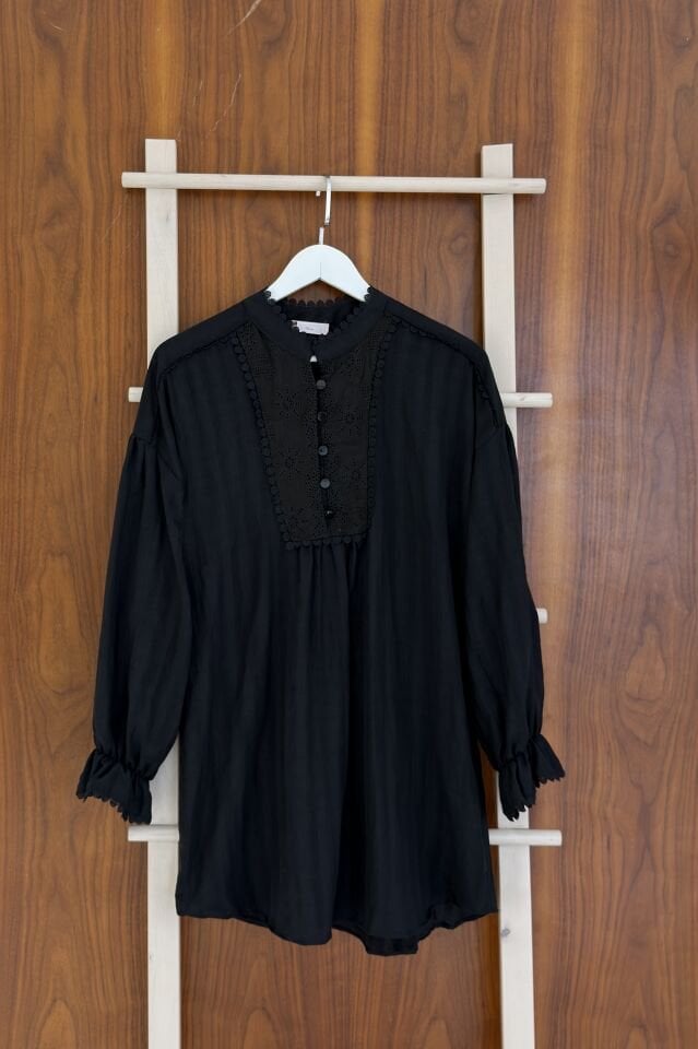 Siyah Keten Estera Tunik