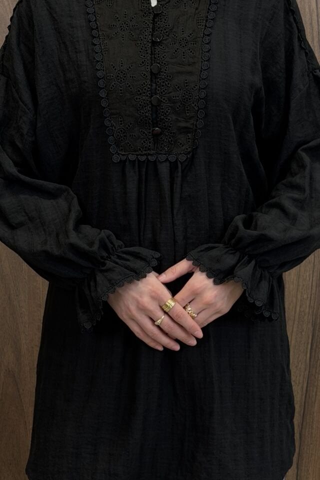 Siyah Keten Estera Tunik