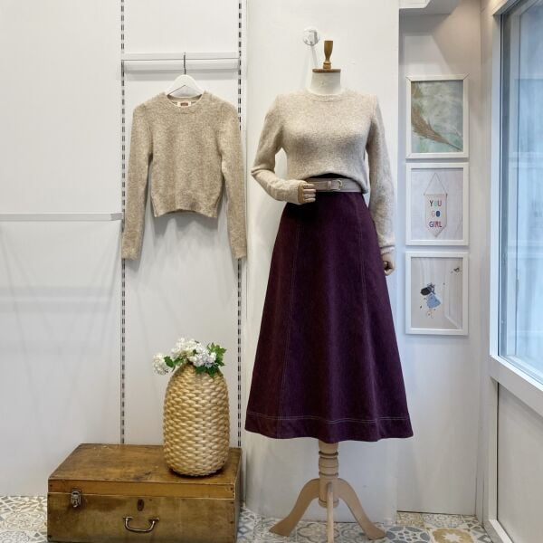 Süet Kemer Detaylı Bordo Perline Kot Etek