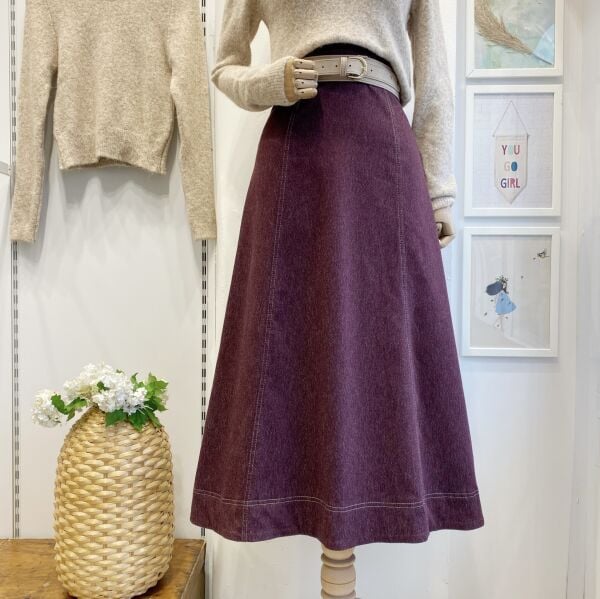 Süet Kemer Detaylı Bordo Perline Kot Etek