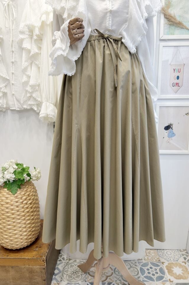 Çağla Yeşili Elara Kloş Poplin Etek