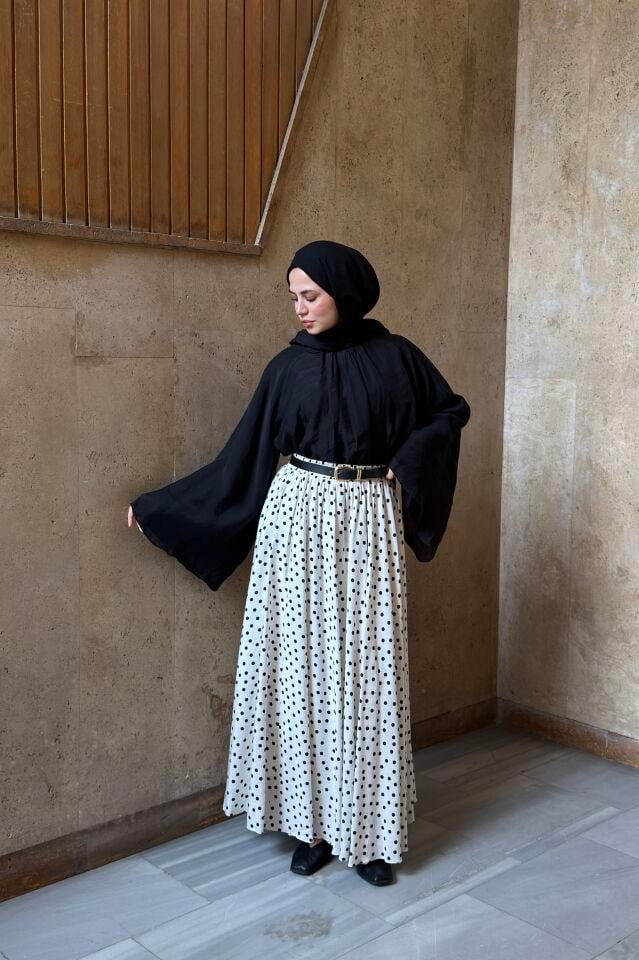 Siyah Puantiyeli Kemerli Ceinture Etek