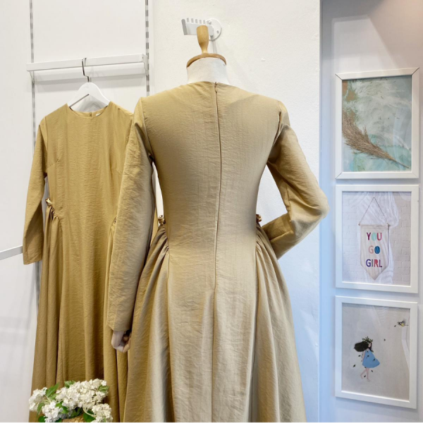 Camel Paper Touch Bel Detaylı Penelope Elbise