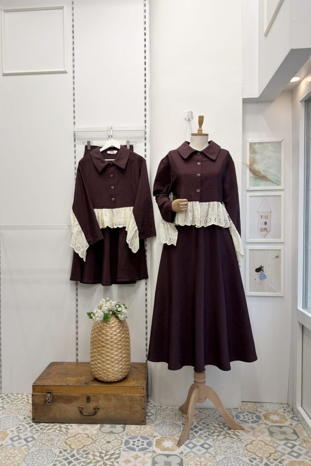 Bordo Brode Detaylı Paraşüt Kumaş Takım