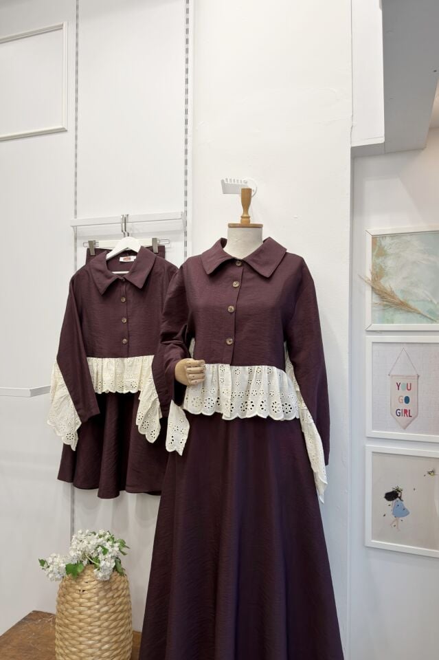 Bordo Brode Detaylı Paraşüt Kumaş Takım