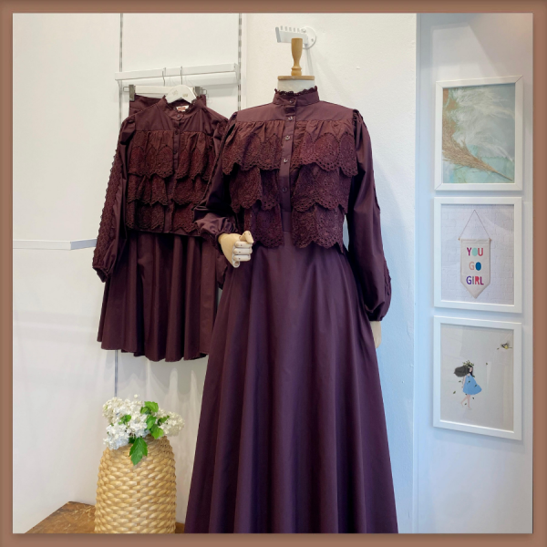 Bordo Bloomset Dantel Güpürlü Takım