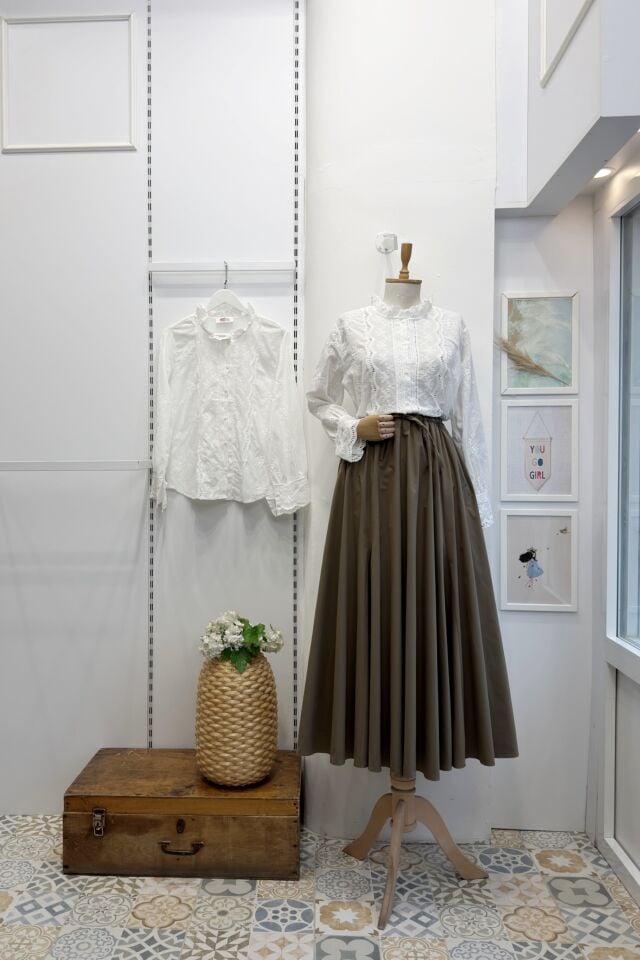 Haki Yeşili Elara Kloş Poplin Etek