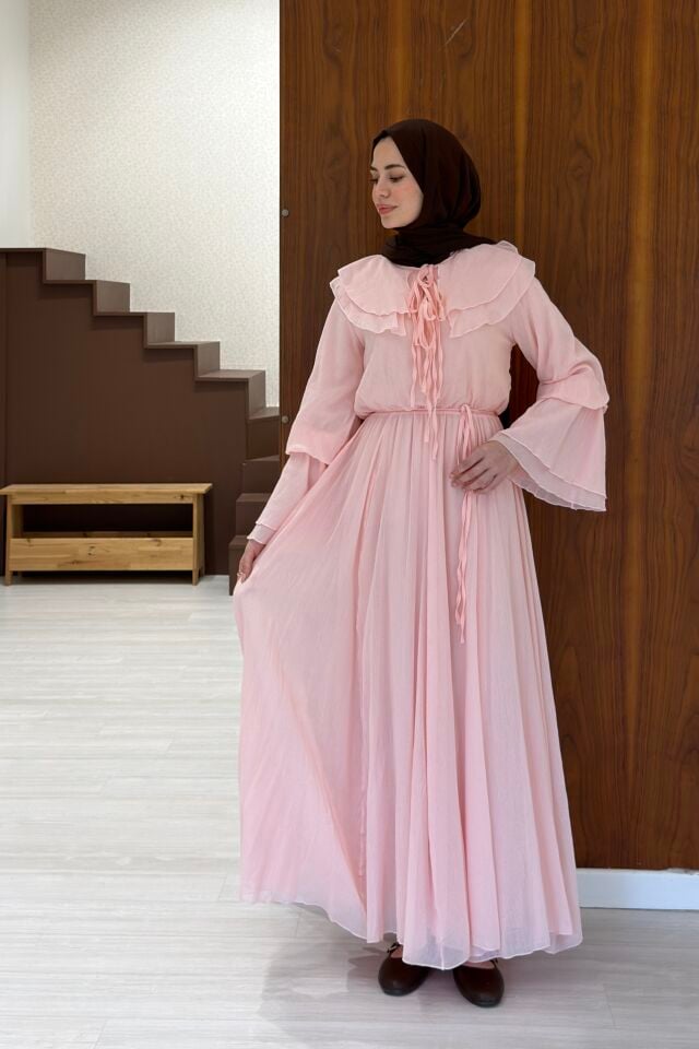 Pembe Volanlı Lune Elbise
