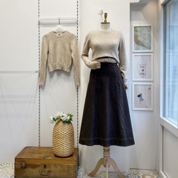 Süet Kemer Detaylı Kahverengi Perline Kot Etek