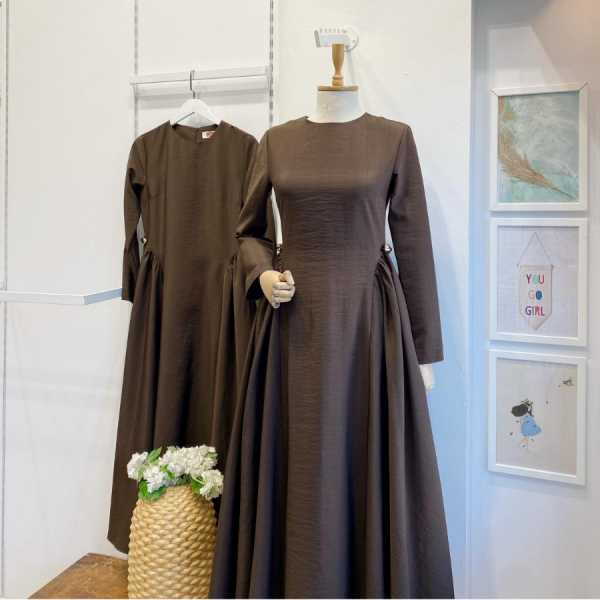 Acı Kahve Paper Touch Bel Detaylı Penelope Elbise