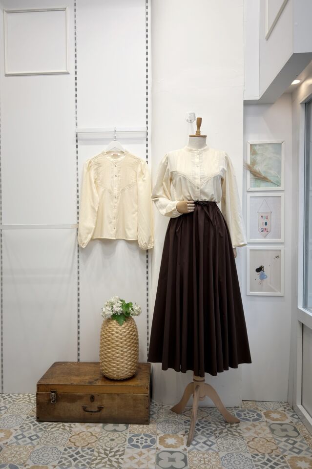 Acı Kahve Elara Kloş Poplin Etek