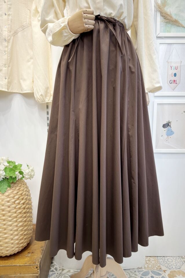 Acı Kahve Elara Kloş Poplin Etek