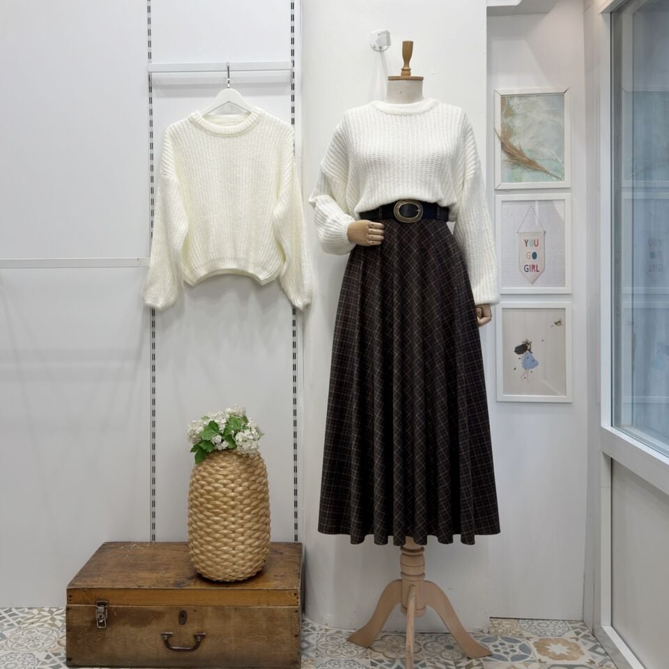 Haki Yeşili Kadife Kumaş Ekose Desenli Etek